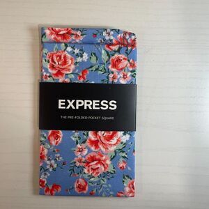 EXPRESS Pre Folded Pocket Square Mens BLUE Floral 100% Cotton Dress Handkerchief